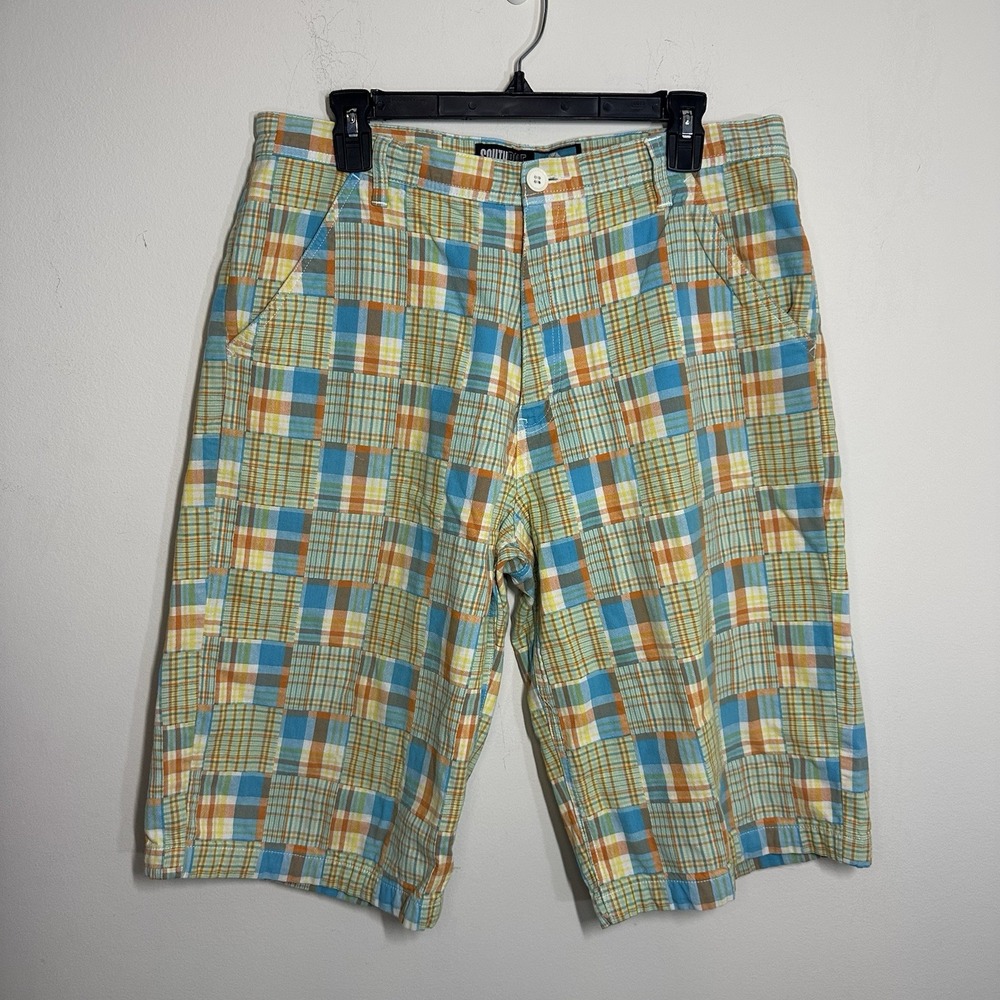Southpole Shorts Men 36‎ Yellow Blue Plaid Patchwork Hip Hop Y2K Skater Vintage